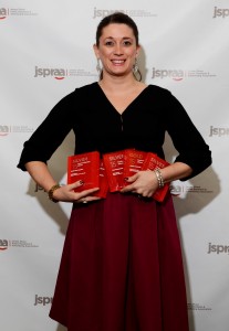 Erin Klebaur, director of marketing services at Creative Marketing Alliance (CMA), proudly displays the JASPER Awards that CMA received at the 40th Annual Jersey Shore Public Relations and Advertising Association (JSPRAA) awards ceremony held this month at the Hilton Doubletree in Tinton Falls, N.J.